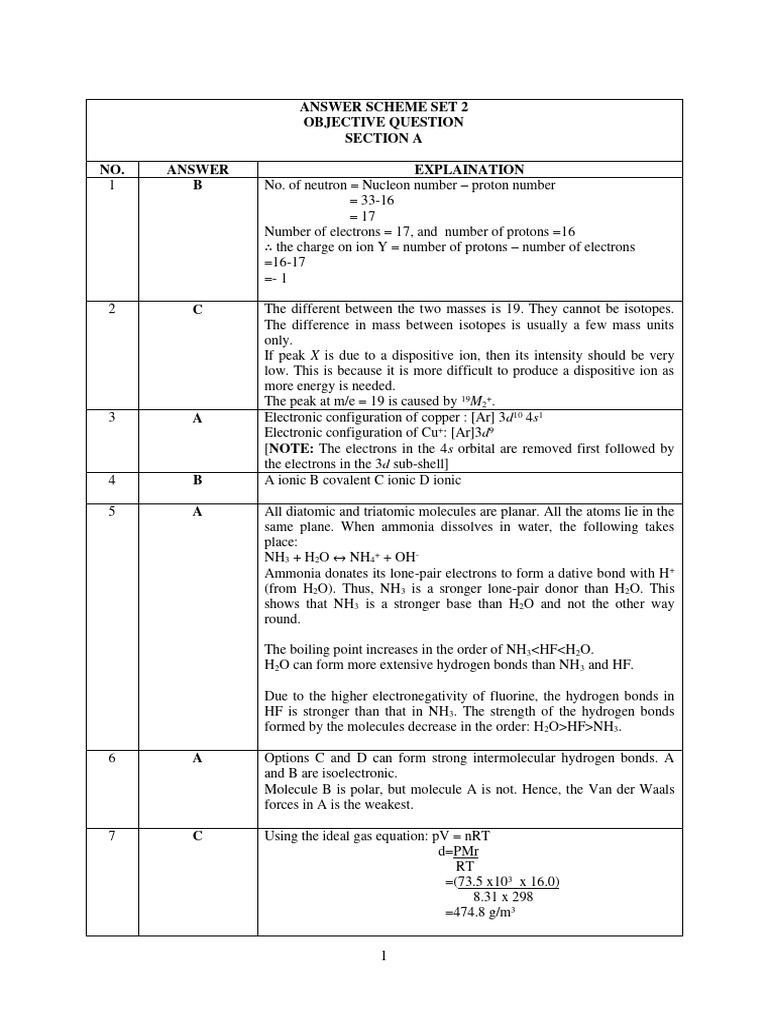 Chemistry Answer Key | PDF