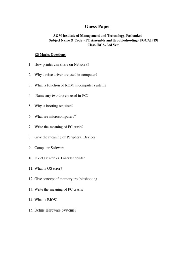 BCA PC Assembly & Troubleshooting Guide | PDF