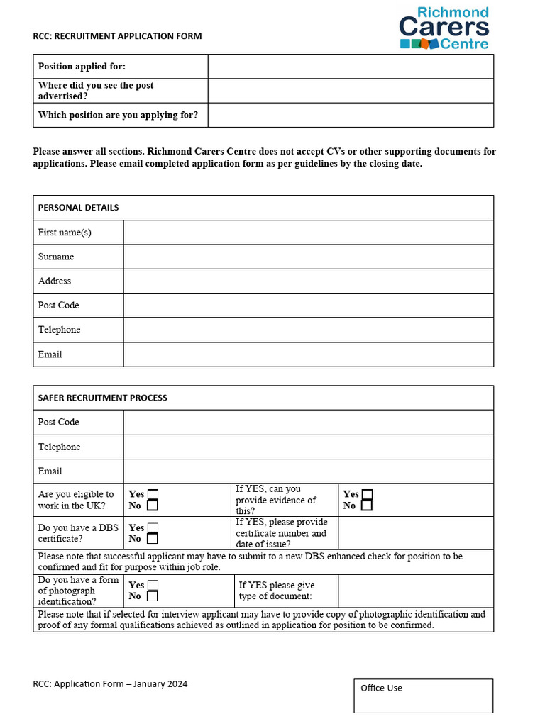 RCC Recruitment Application Form 2024 | PDF