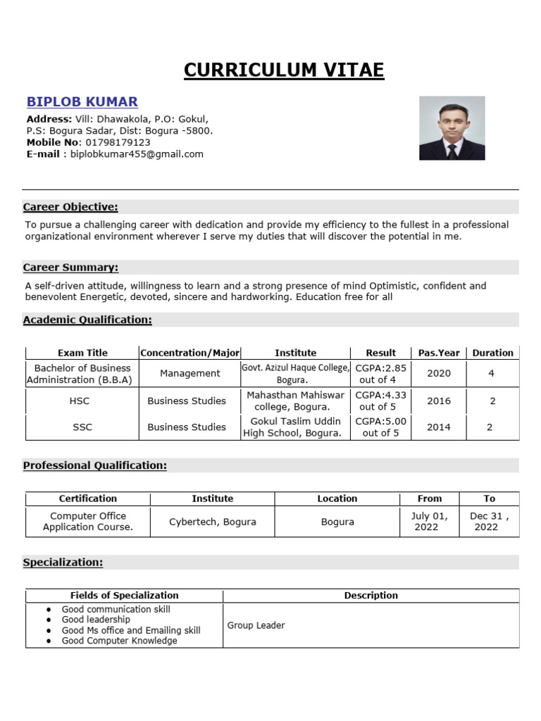 CV of Biplob Last | PDF