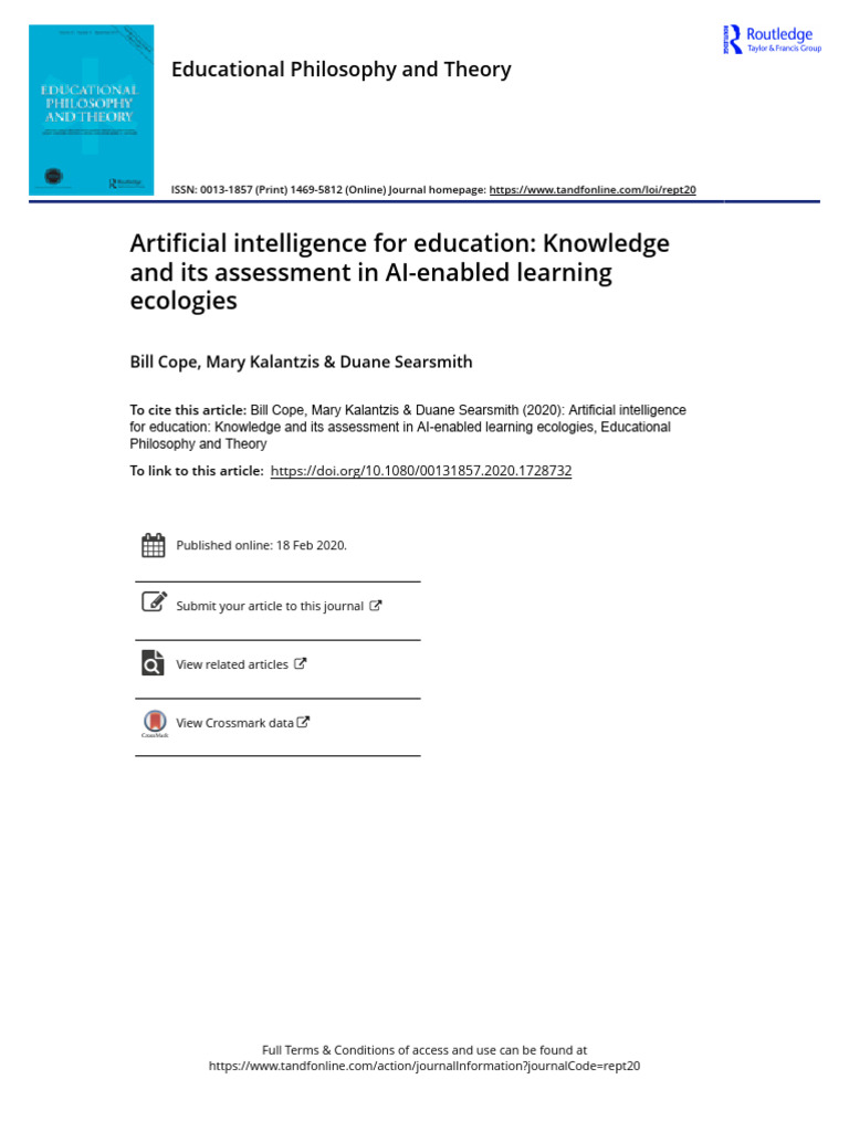 Artificial Intelligence For Education Pdf Artificial Intelligence