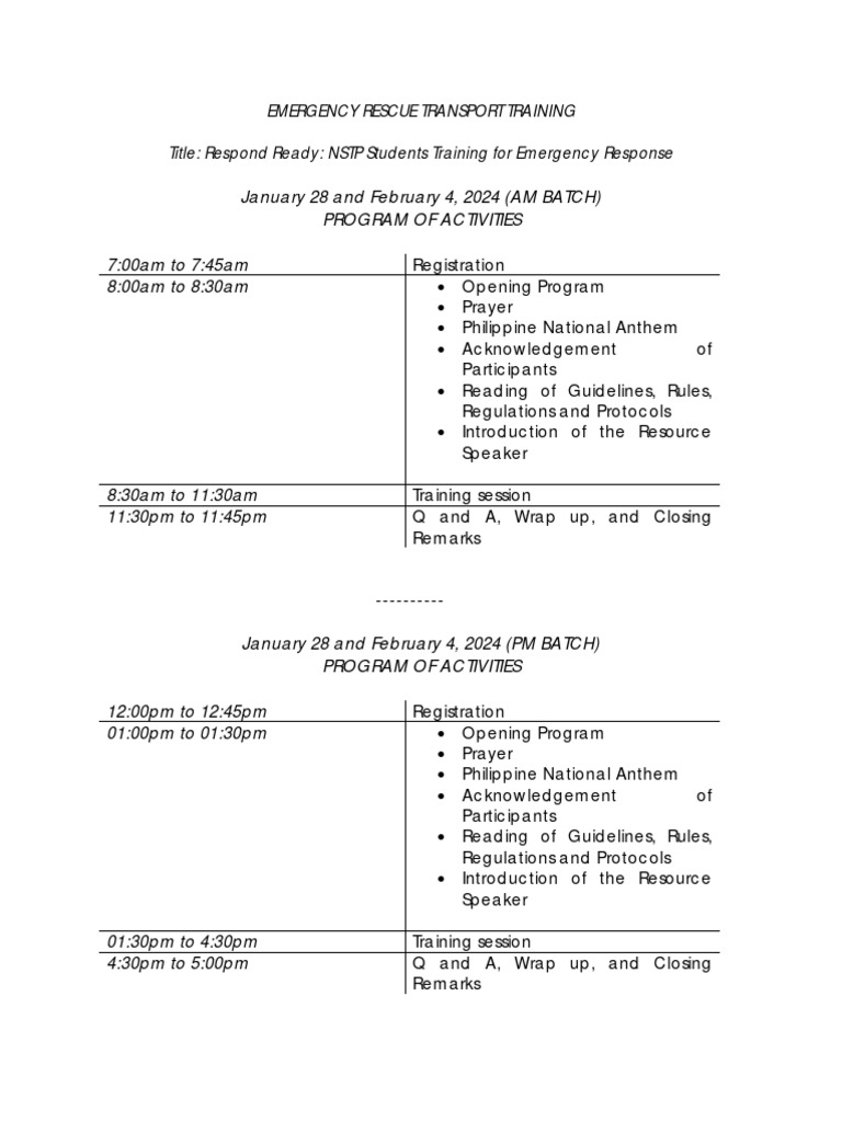 ERT Training Program for NSTP Students | PDF