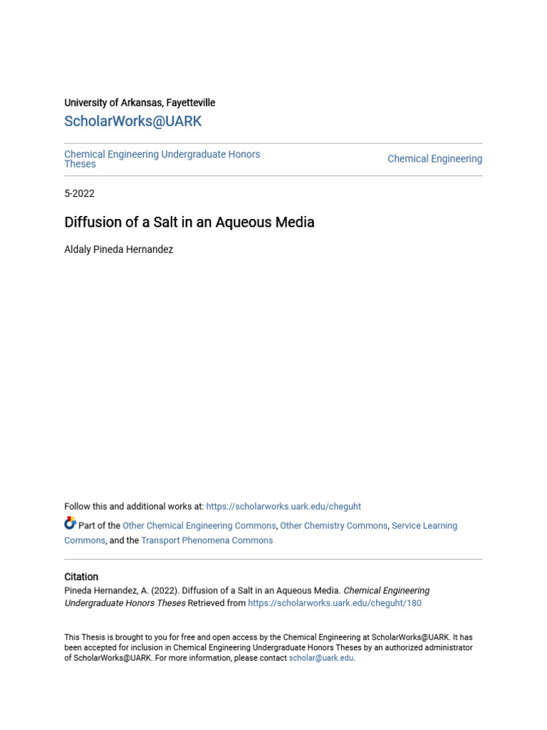 Diffusion of a Salt in an Aqueous Media | PDF