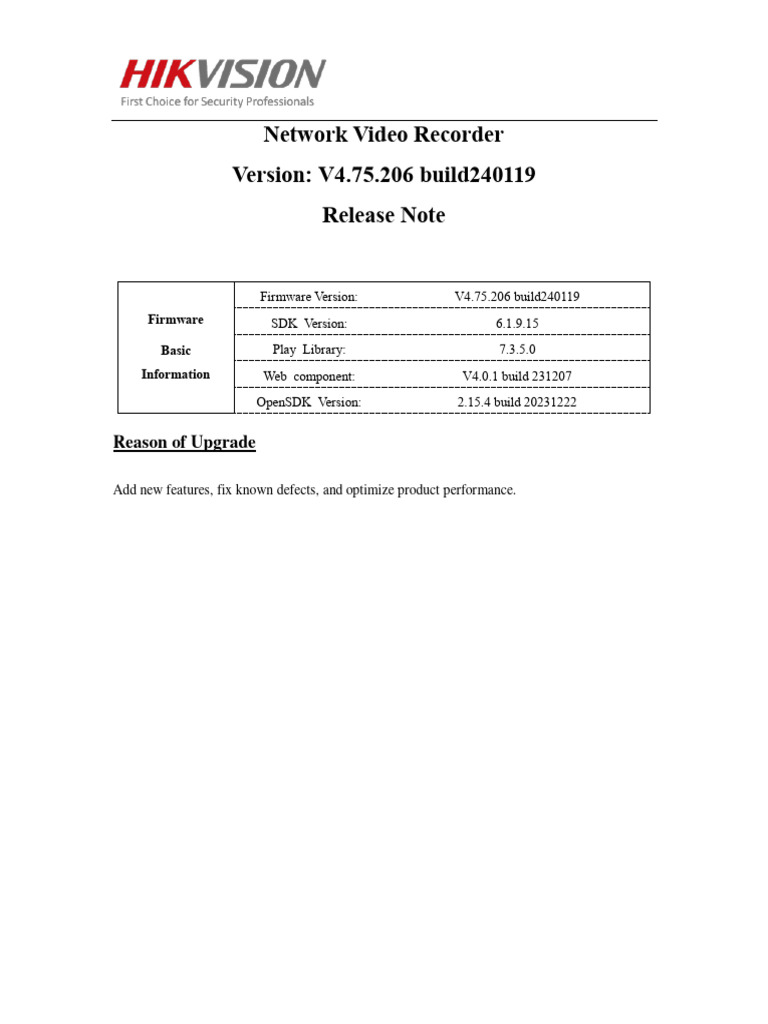NVR Firmware Update v4.75.206 Release Notes | PDF