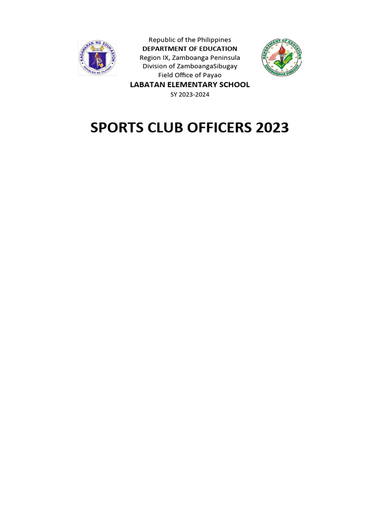 Sports Club Officers 2023 - Labatan Elem. | PDF