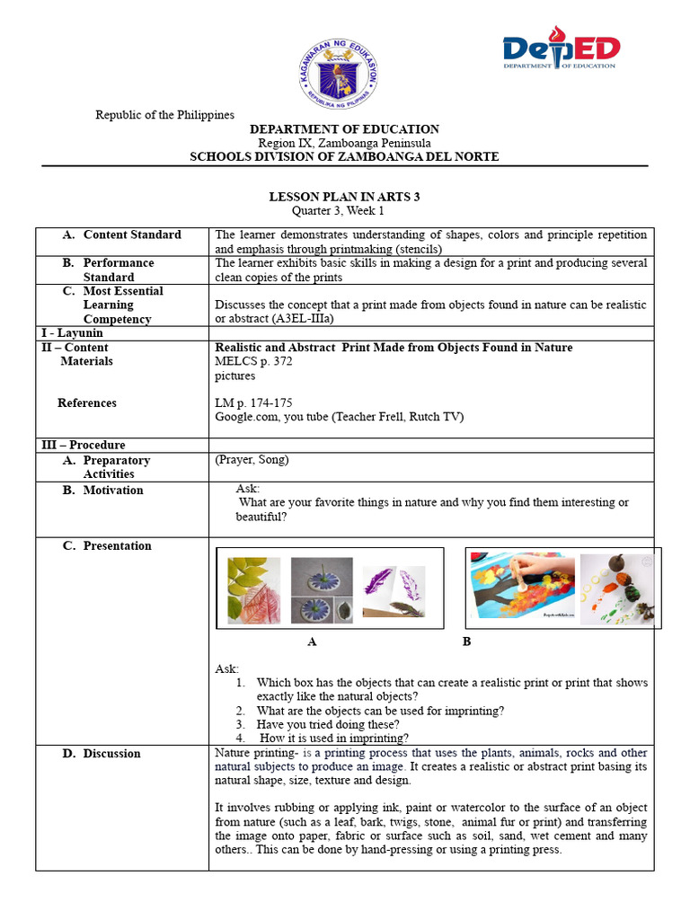 Printmaking Lesson Plan for Grade 3 | PDF | Learning | Printmaking