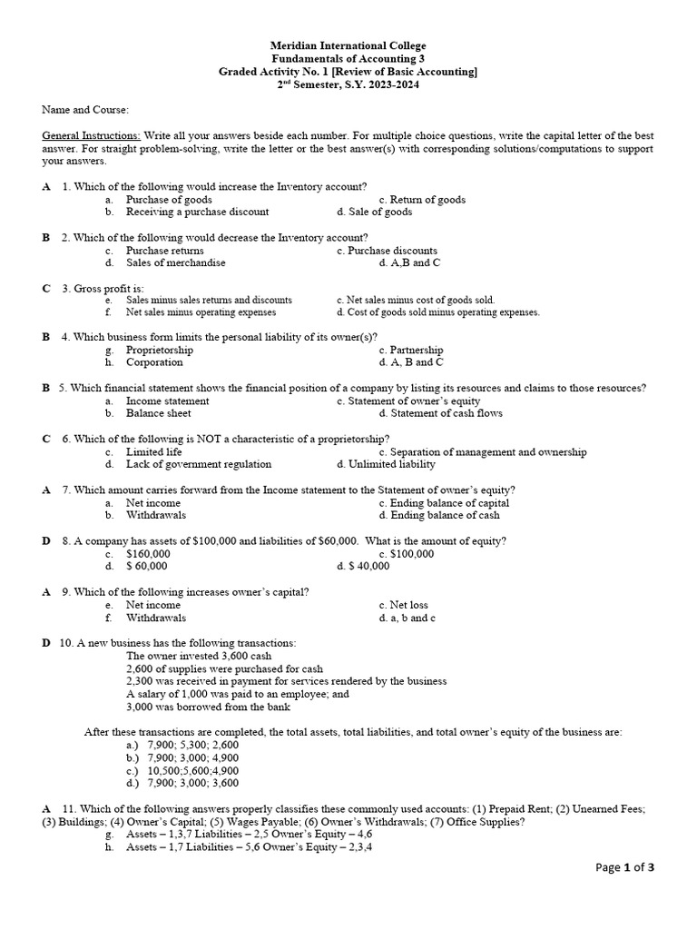 Fundamentals of accounting pdf