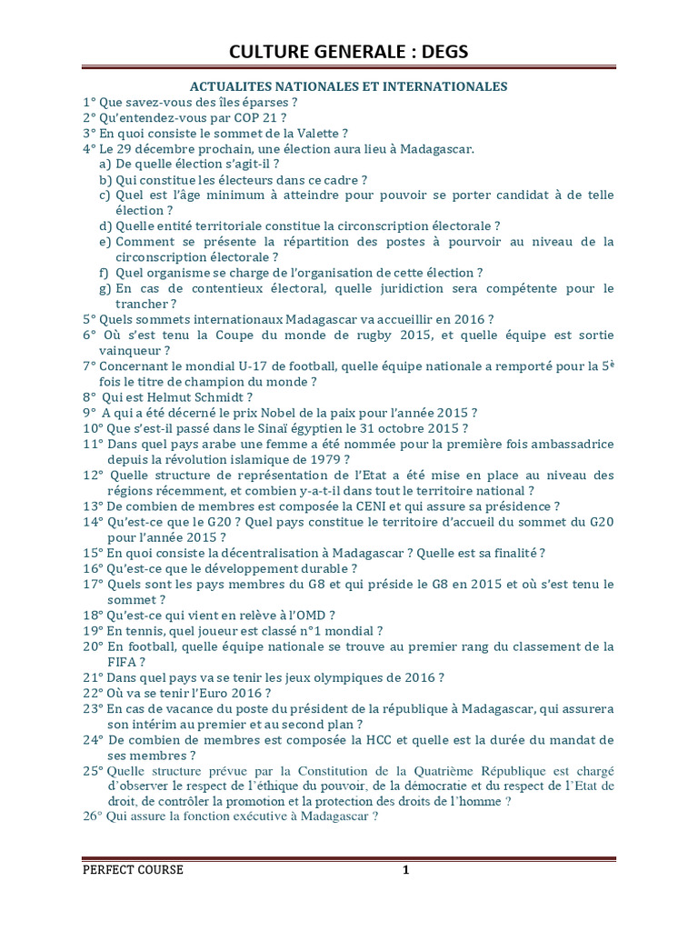 Culture G DEGS 36 QUESTION CORRIGE PDF | PDF