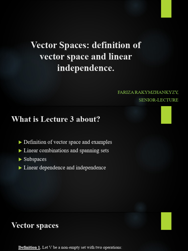 Lec3 vector spaces and linear independence pdf vector space