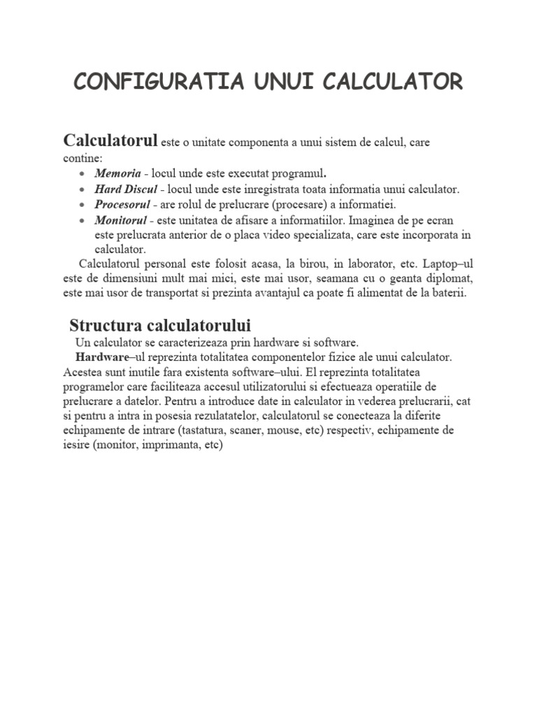 Configuratia Unui Calculator | PDF
