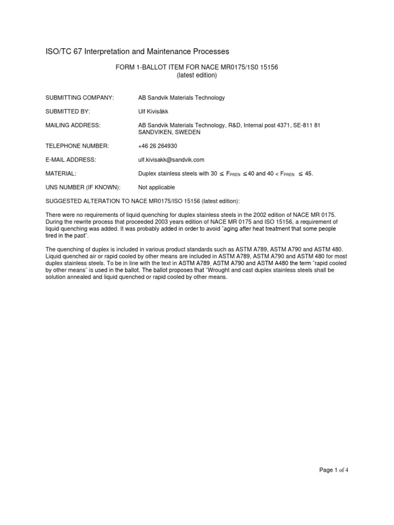 ISO-TC 67 - Ballot Item 2010-01 | PDF | Secondary Sector Of The Economy ...