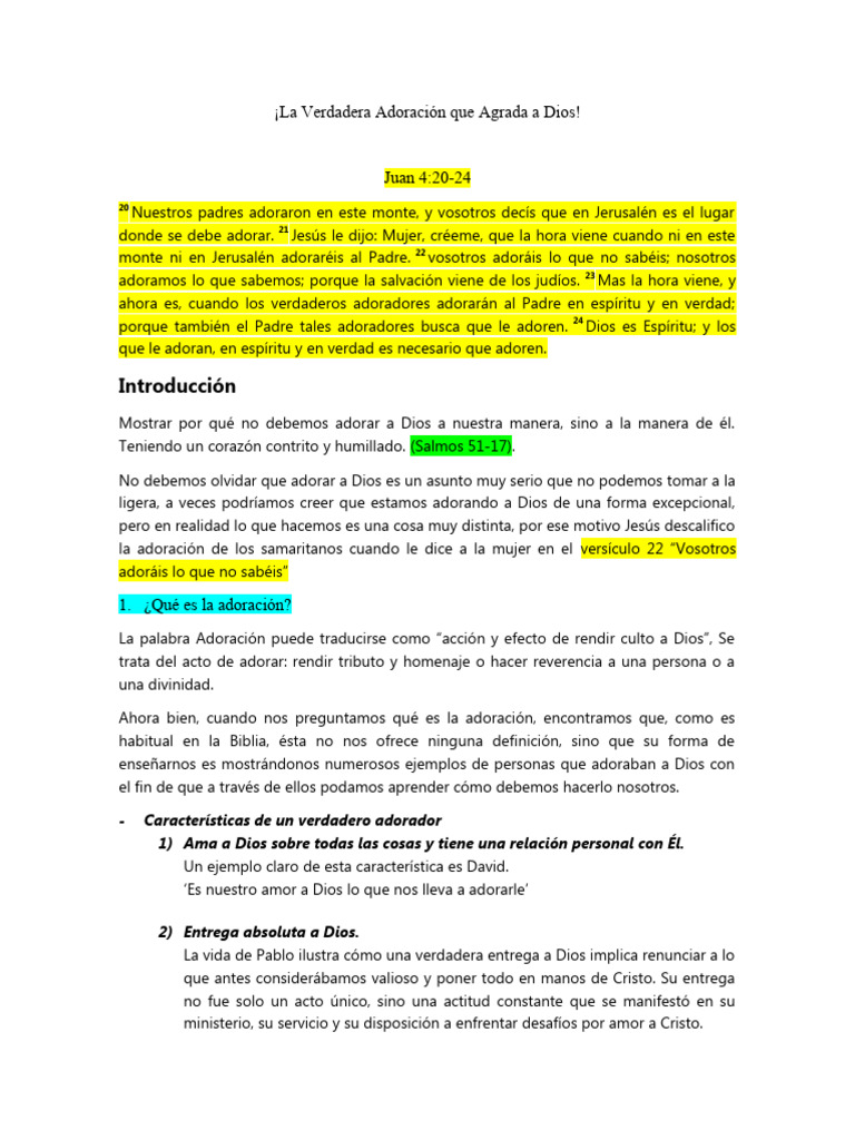 La Verdadera Adoración Que Agrada A Dios | PDF