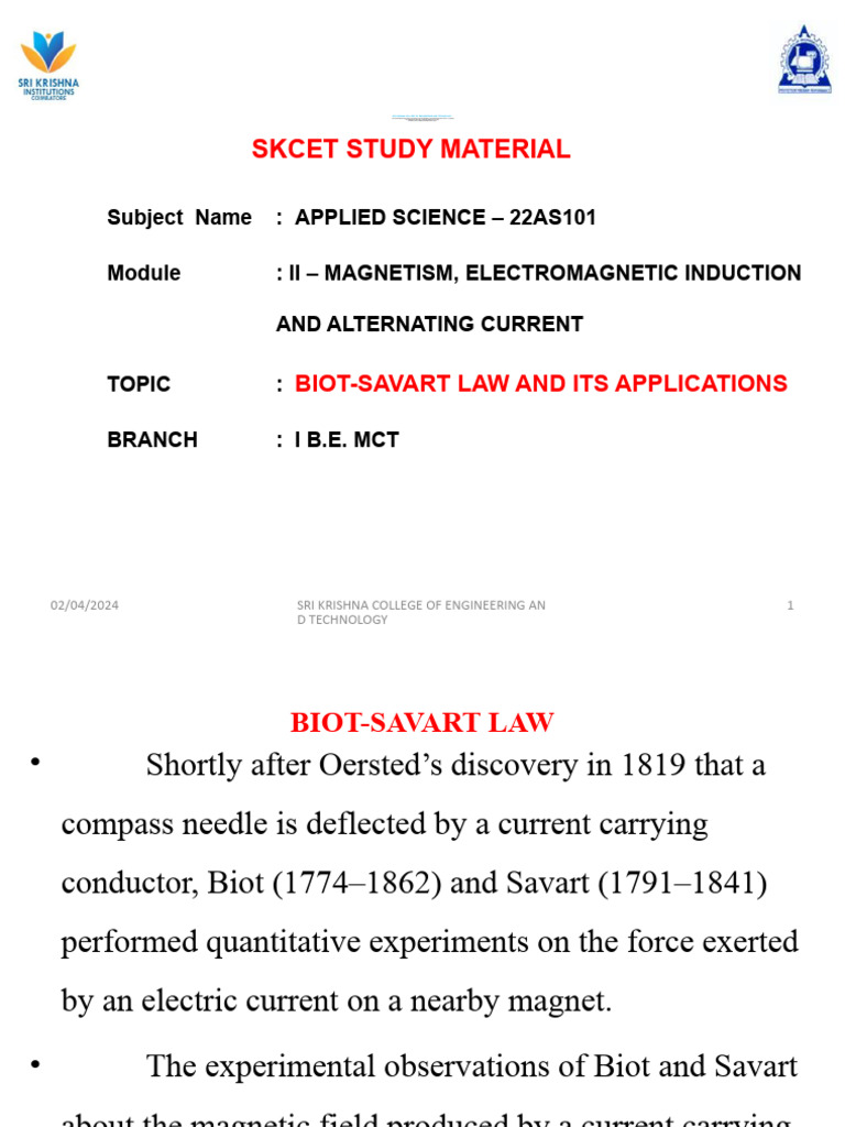 Biot-Savart Law and Its Applications | Download Free PDF | Magnetic ...