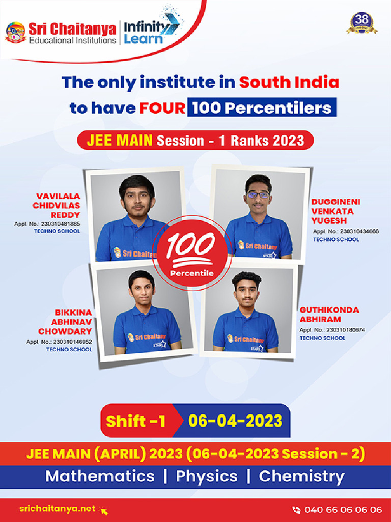 JEE Main April 6 Shift 1 Answer Key by Sri Chaitanya | PDF | Redox ...