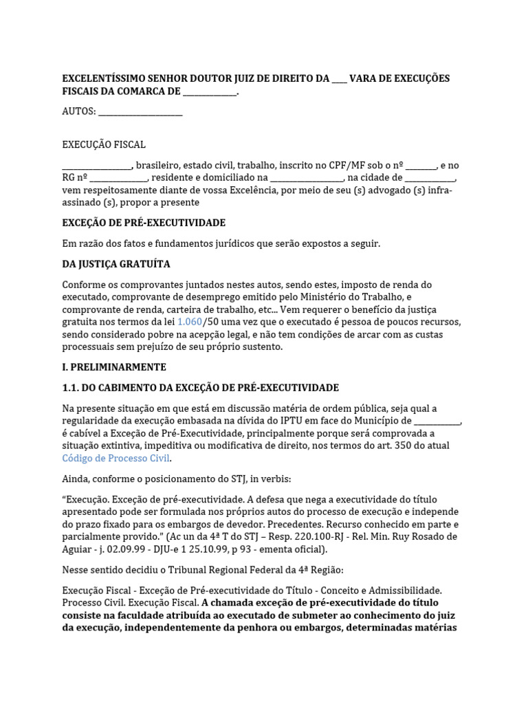 Modelo de Exceção de Pré-Executividade | PDF | Processo civil | Advogado