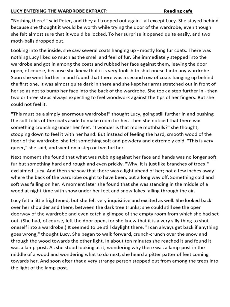 Lucy entering the wardrobe extract pdf
