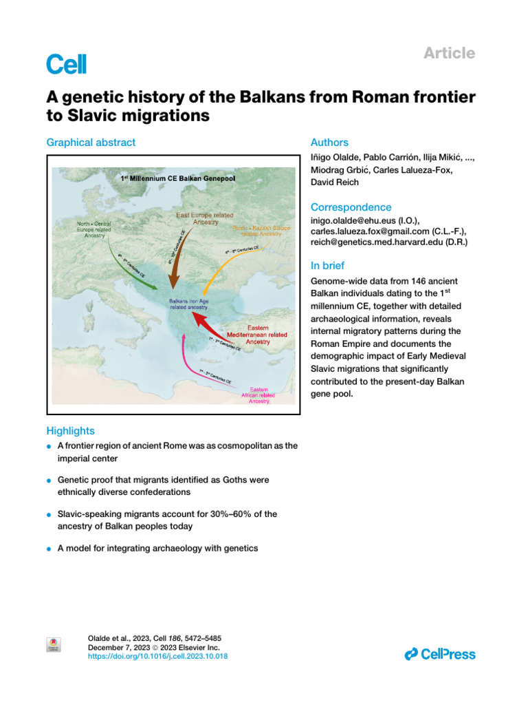 Balkan Genetic History: Roman to Slavic Era | PDF | Germanic Peoples ...