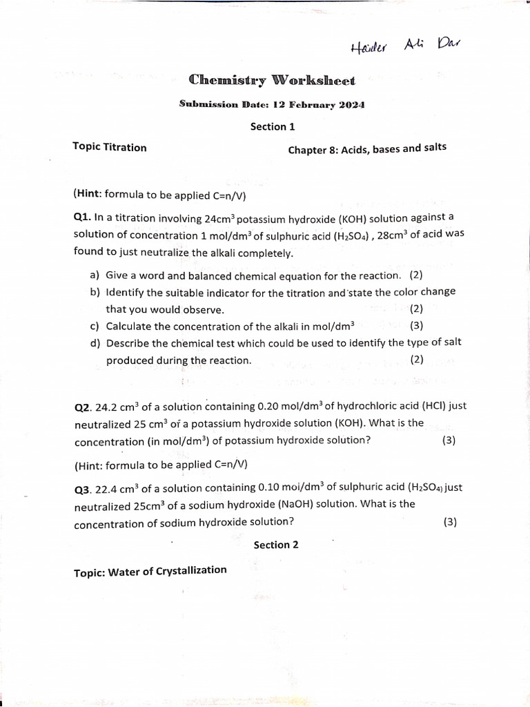 Chemistry Assignment Haider Ali Dar Pdf