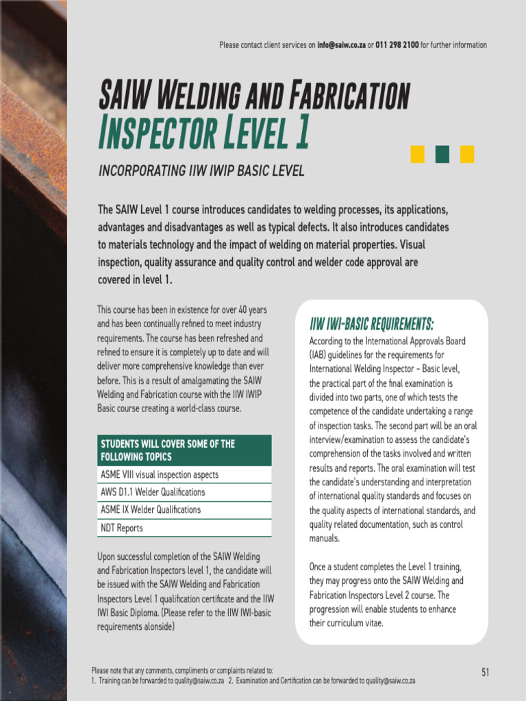 SAIW Level 1 Welding Inspector Course | PDF | Technology & Engineering