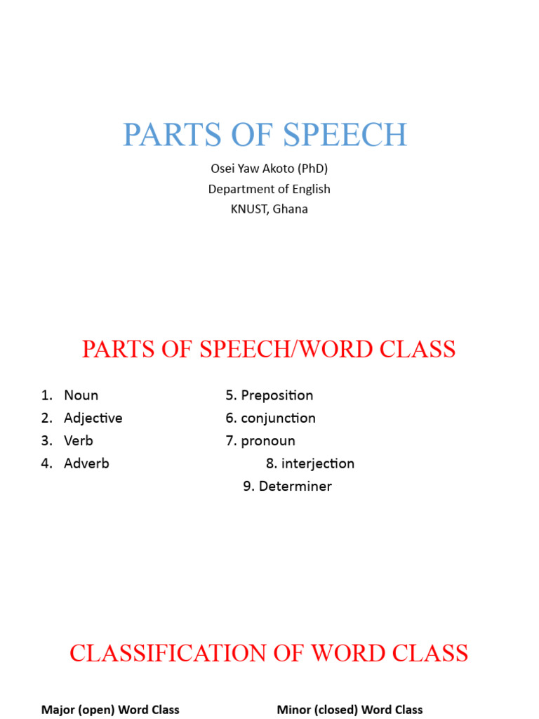 Parts of Speech Lecture | PDF | Part Of Speech | Adverb