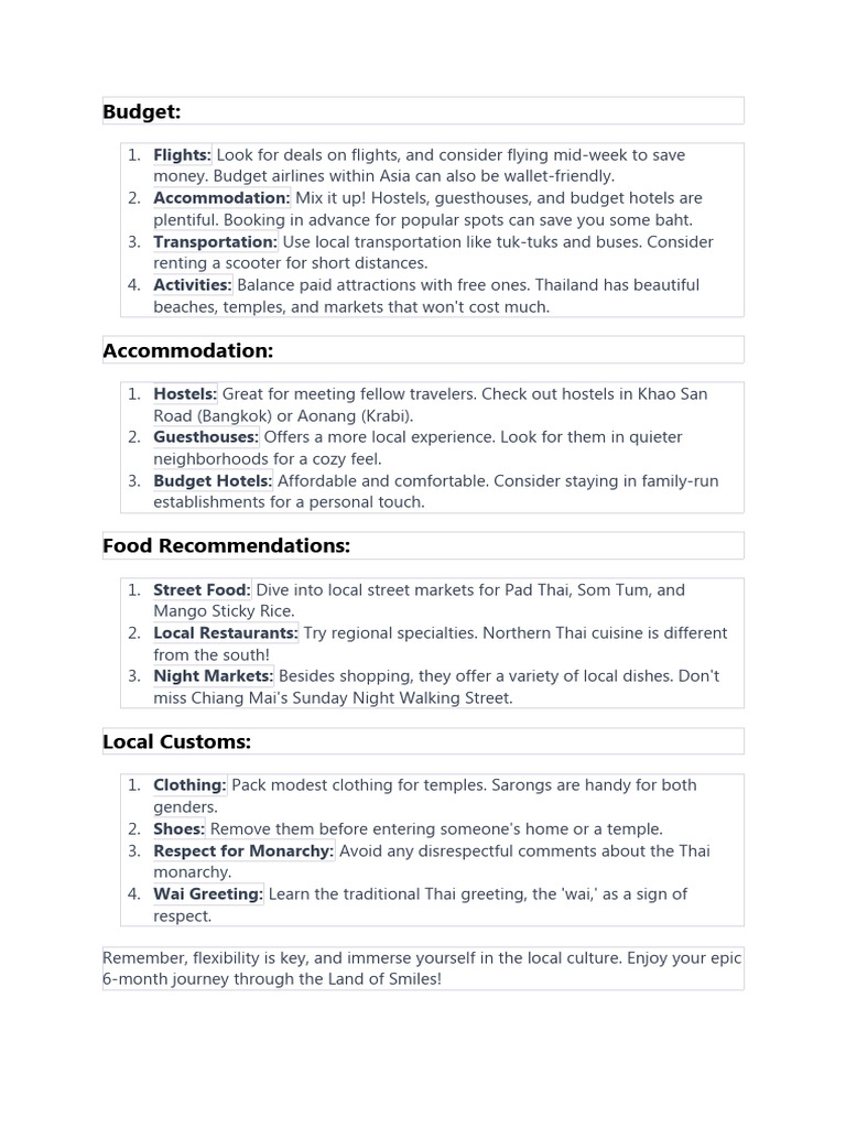 Thailand Itinerary Pdf