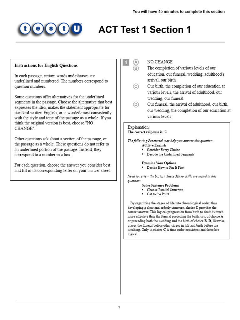 ACT FullTest1 Teacher Section1 Eng | PDF