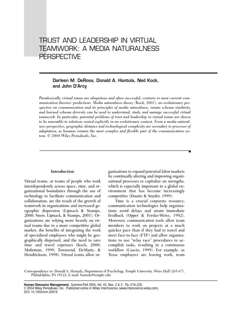 Media Naturalness in Virtual Teams | PDF | Communication | Cognitive ...