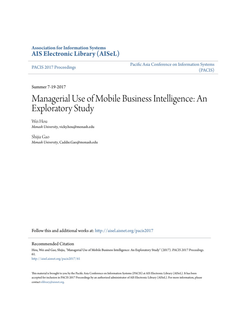 2017 Managerial Use of Mobile Business Intelligence An | PDF | Decision ...