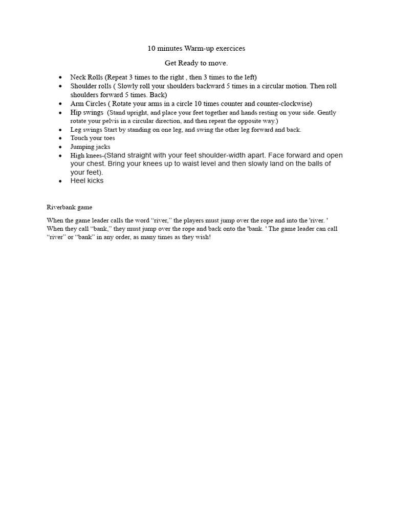 10 Minutes Warm Up Activites | PDF