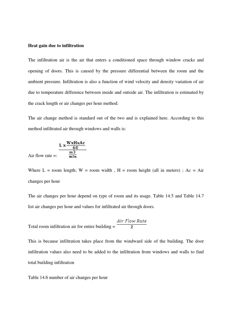 Infiltration Load and Heat Gain Analysis | PDF | Duct (Flow) | Air ...