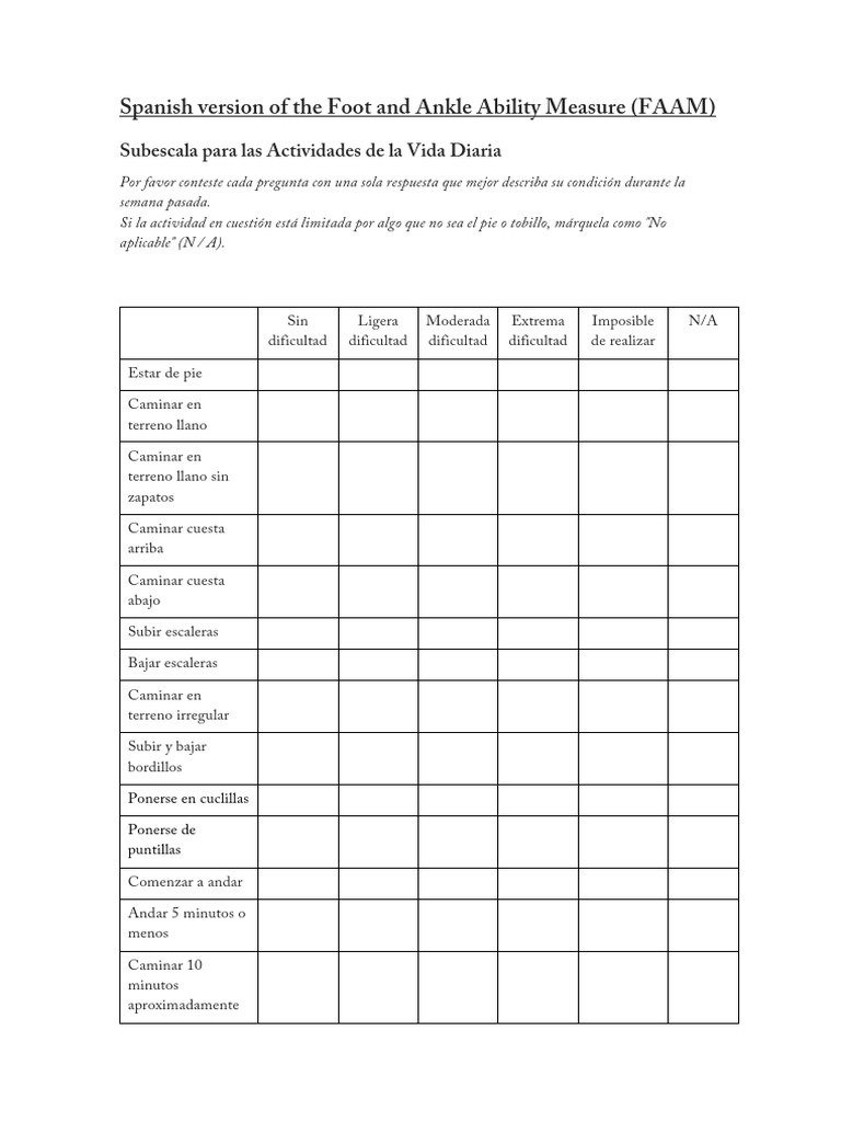 Cuestionario FAAM en Español | PDF | Tobillo