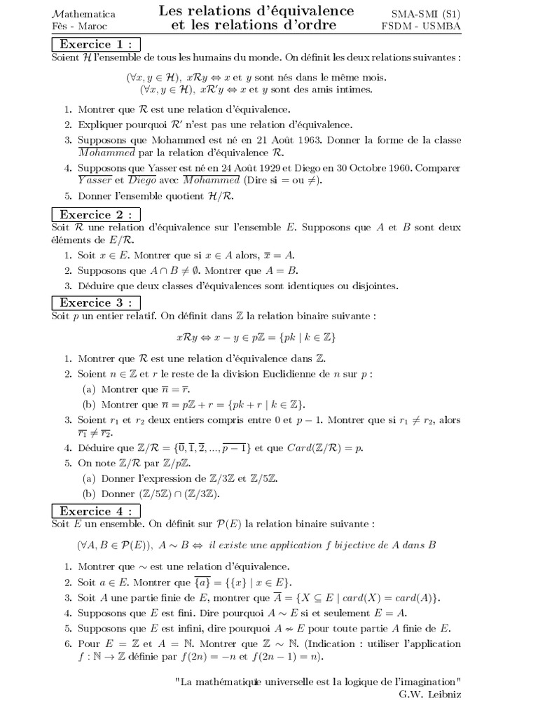 Série Des Exercices Sur Les Relations D'équivalence PDF — free download