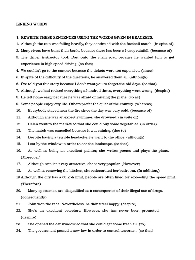 Linking Words Exercises and Examples | PDF