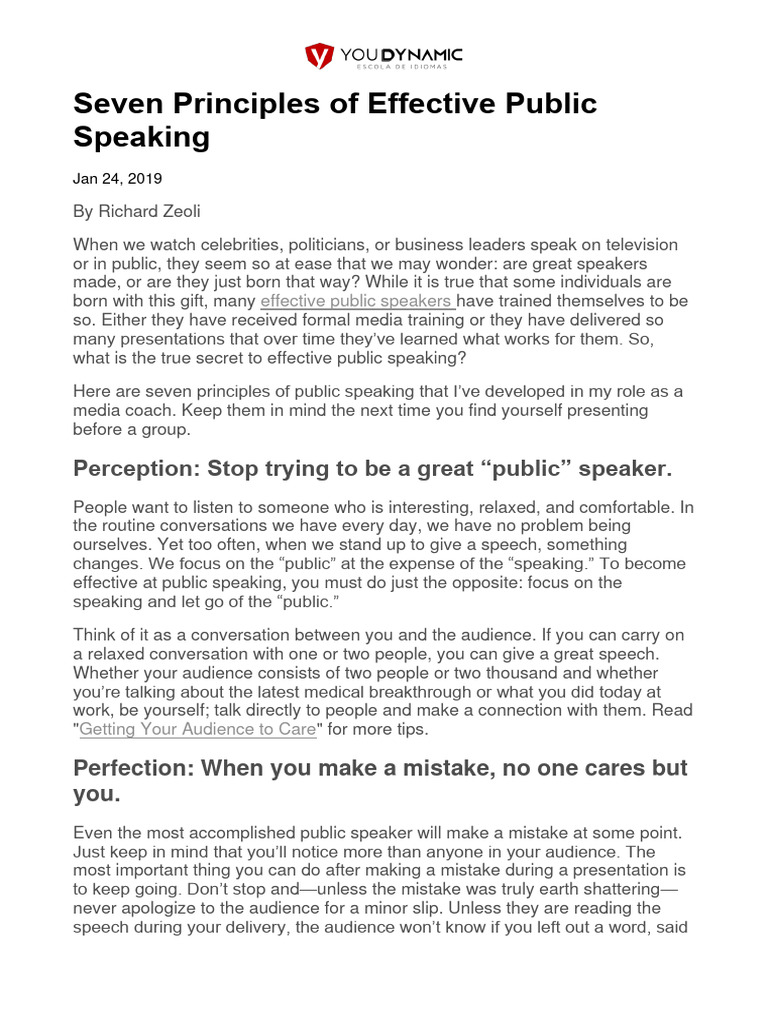 Seven Principles for Public Speaking | PDF | Public Speaking | Human ...