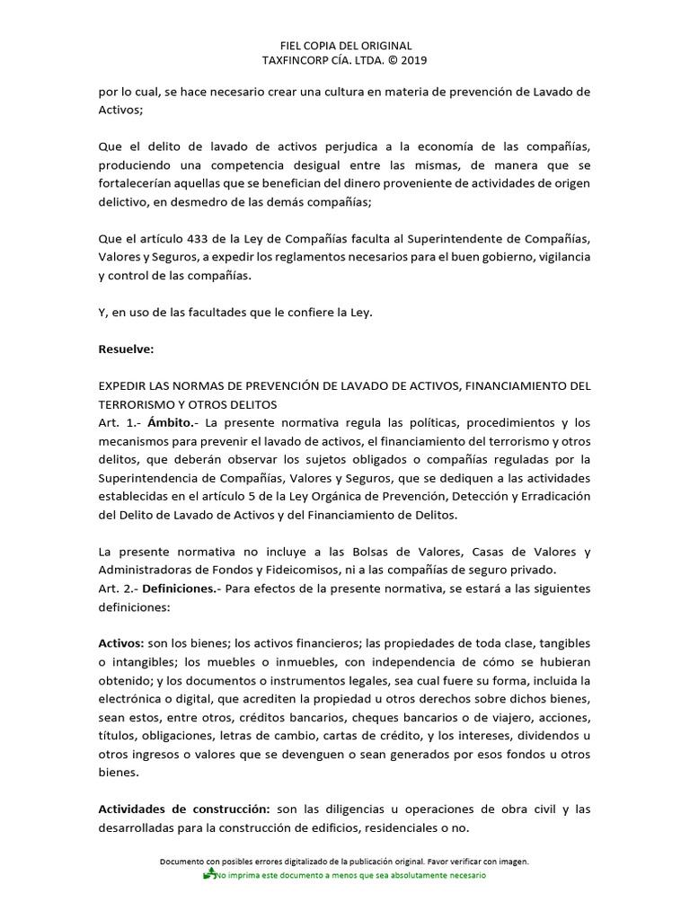 Fiel Copia Del Original Taxfincorp Cía. Ltda. © 2019 | PDF | Lavado de ...