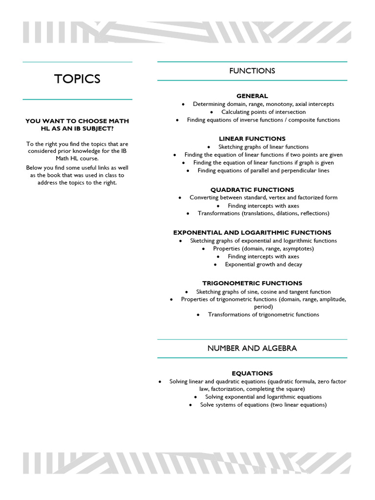 IB Math HL Course Topic Overview | PDF | Trigonometric Functions ...