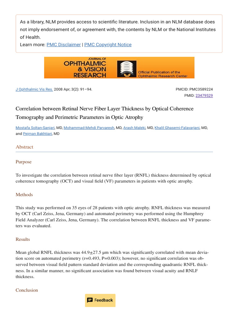 Correlation Between Retinal Nerve Fiber Layer Thickness by Optical ...