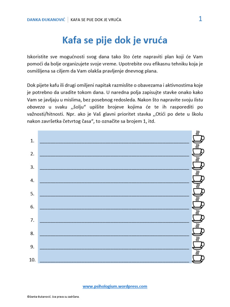 Kafa Se Pije Dok Je Vruc487a Tehnika Pravljenja Plana | PDF