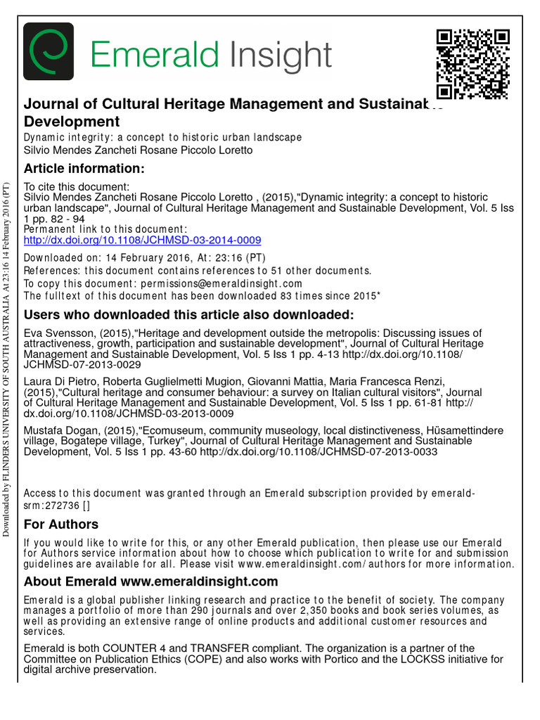 Zan - 2014 - Journal of Cultural Heritage Management and Sustainable ...