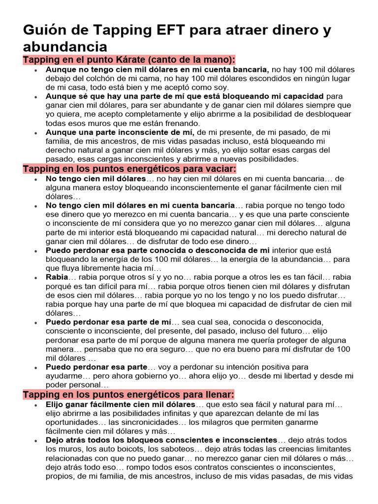 Guión de Tapping EFT para Atraer Dinero y Abundancia | PDF | Derecho ...