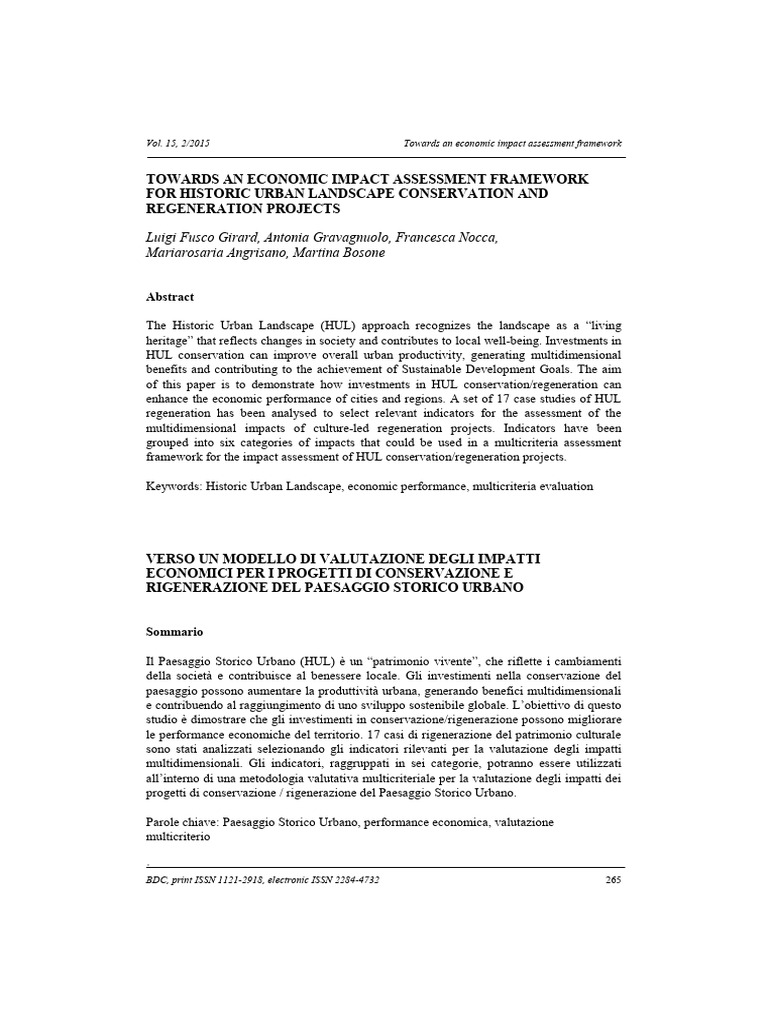 Fusco girard et al 2015 towards an economic impact assessment