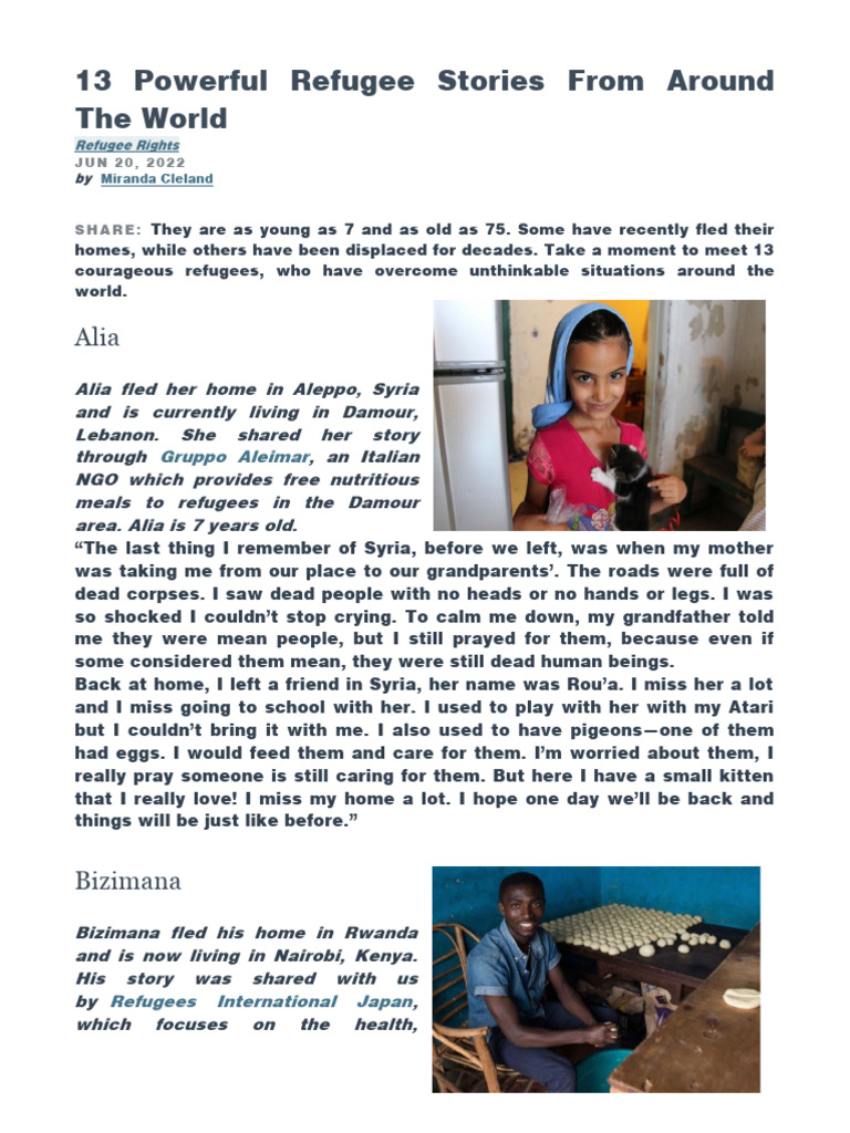 13 Inspiring Refugee Stories Worldwide | PDF | Refugee | Syria