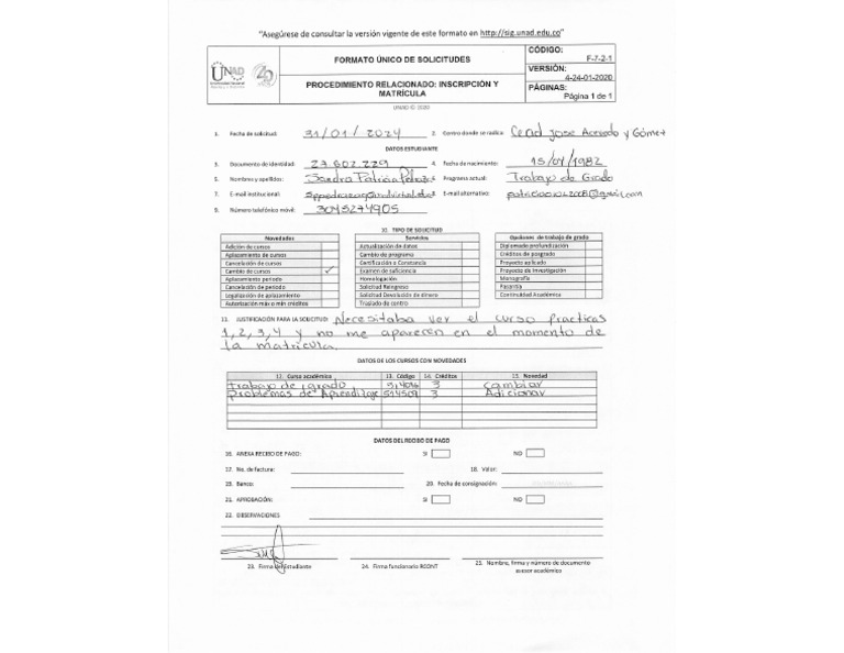 Formato Cambio De Curso Pdf