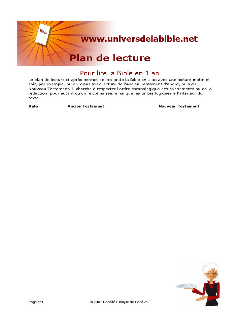 Plan de lecture de la Bible en 1 an | PDF