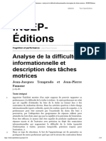 Cognition Et Performance - Analyse de La Difficulté Informationnelle Et Description Des Tâches Motrices - INSEP-Éditions