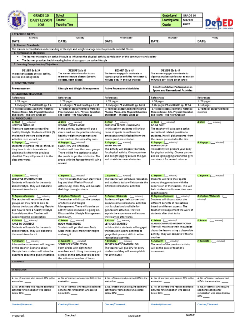 Grade 10 PE 1st Quarter Overview | PDF