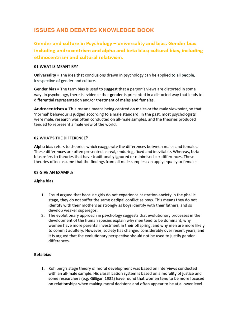 AQA Psychology Issues and Debates Knowledge Book Suggested Answers ...