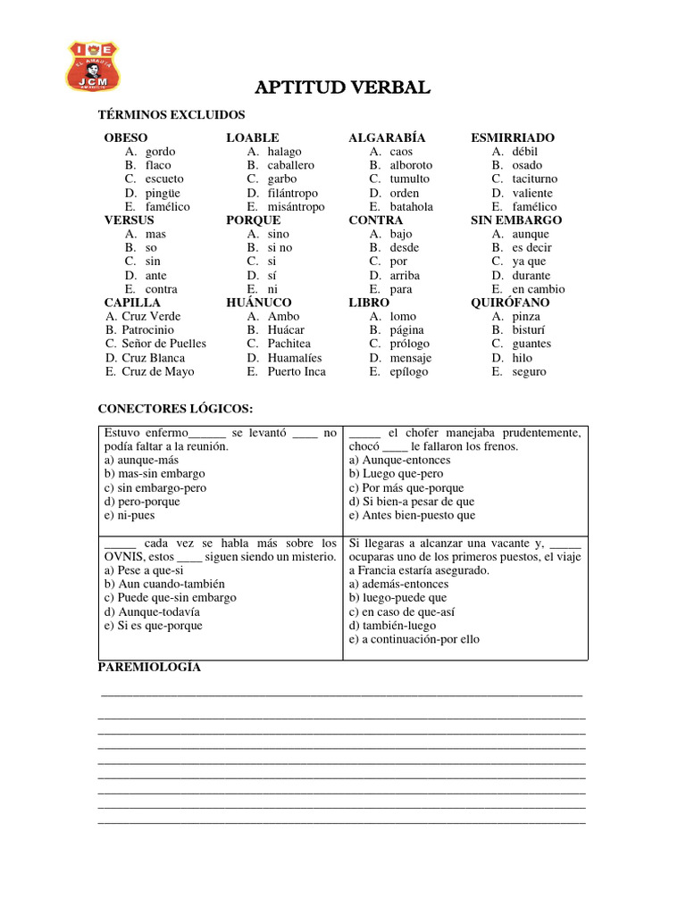 Test de Aptitud Verbal y Comprensión | PDF | Artes del Lenguaje y ...