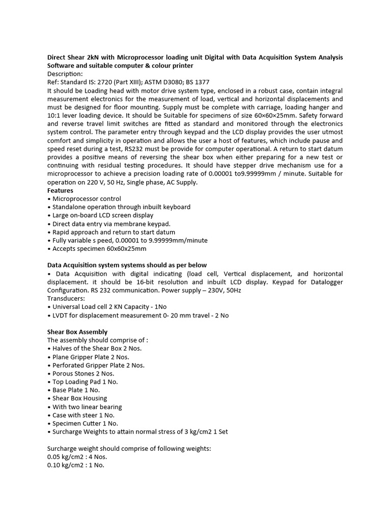 Specs direct shear pdf computer keyboard data