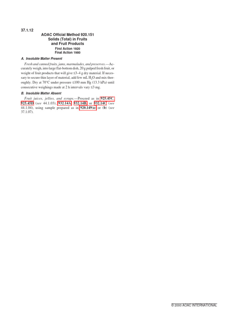 AOAC Method 920.151 for Fruit Solids | PDF